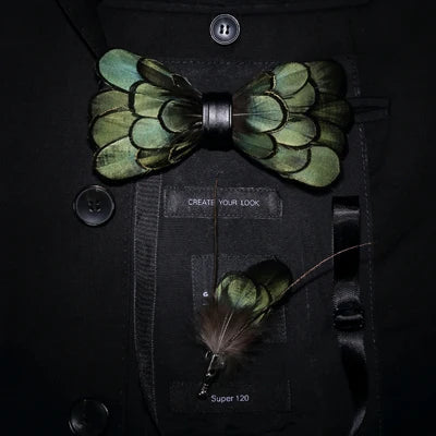 Unique Bird Pattern Bow Tie Set - Wooden Gift Box for Men