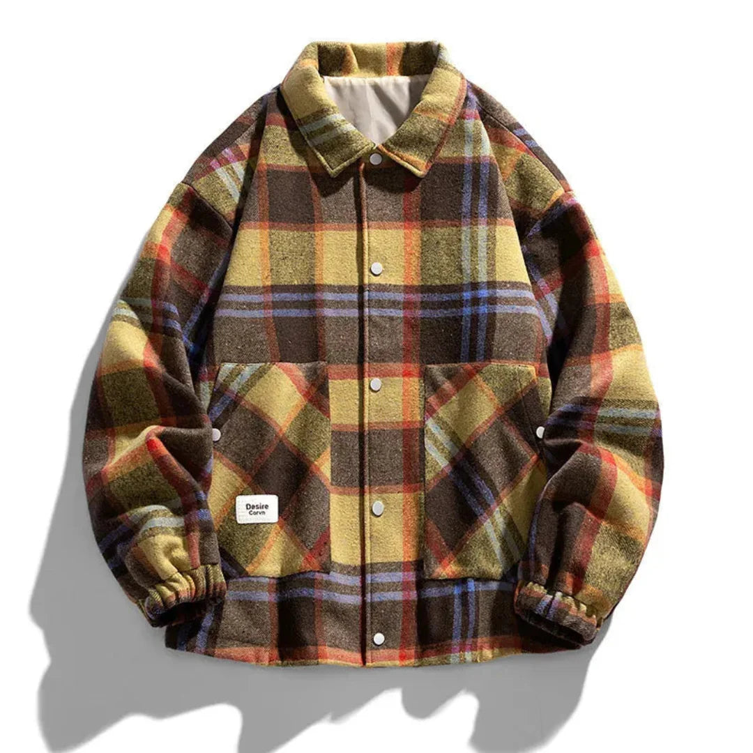 Classic Checked Wool Pea Coat - EasyApparels