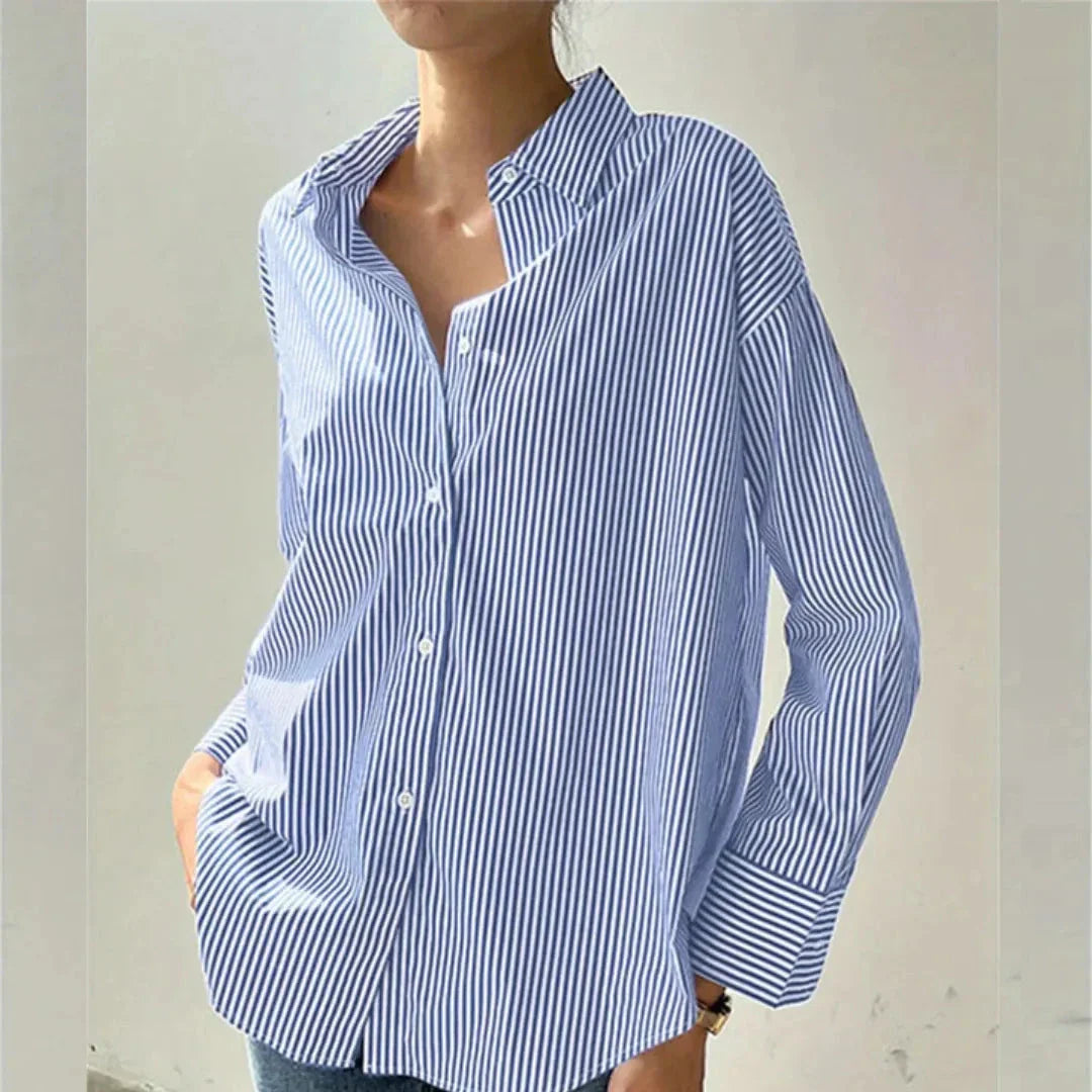 Classic Striped Loose Fit Button Down Shirt - EasyApparels