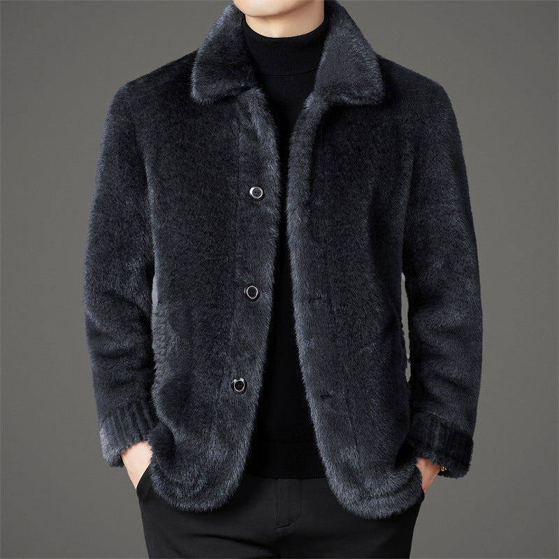 Warm Fleece Casual Jacket with Button Front - EasyApparels