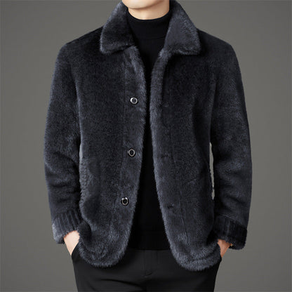 Warm Fleece Casual Jacket with Button Front - EasyApparels