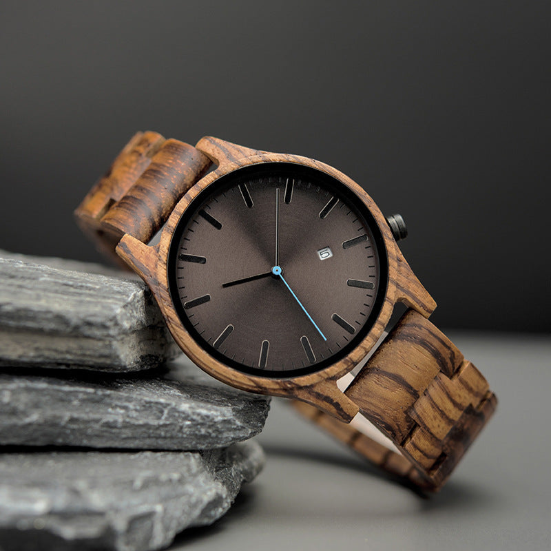 Simple Wood Quartz Watch with Date Display - EasyApparels