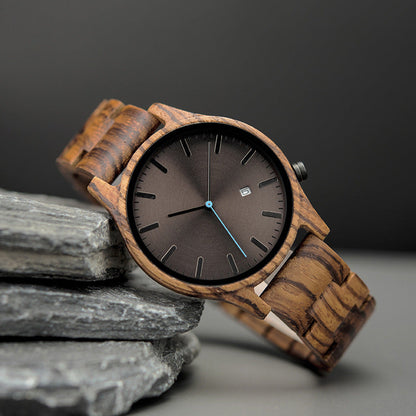 Simple Wood Quartz Watch with Date Display - EasyApparels