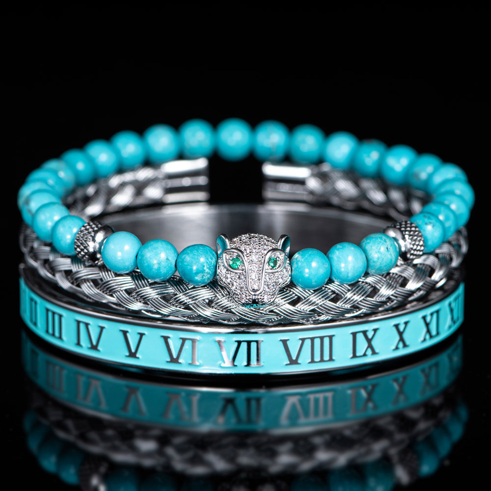 Elegant Panther Charm Braided Bangle Set