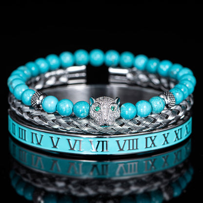 Elegant Panther Charm Braided Bangle Set