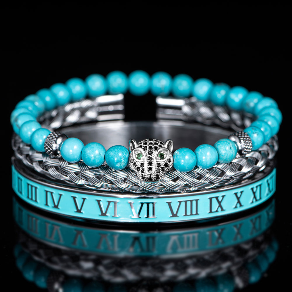 Elegant Panther Charm Braided Bangle Set