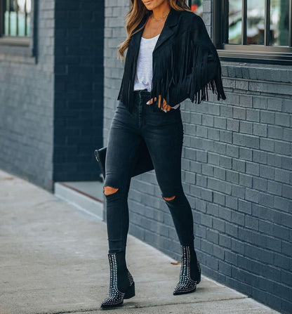 Edgy Faux Leather Biker Jacket with Zip Fastening