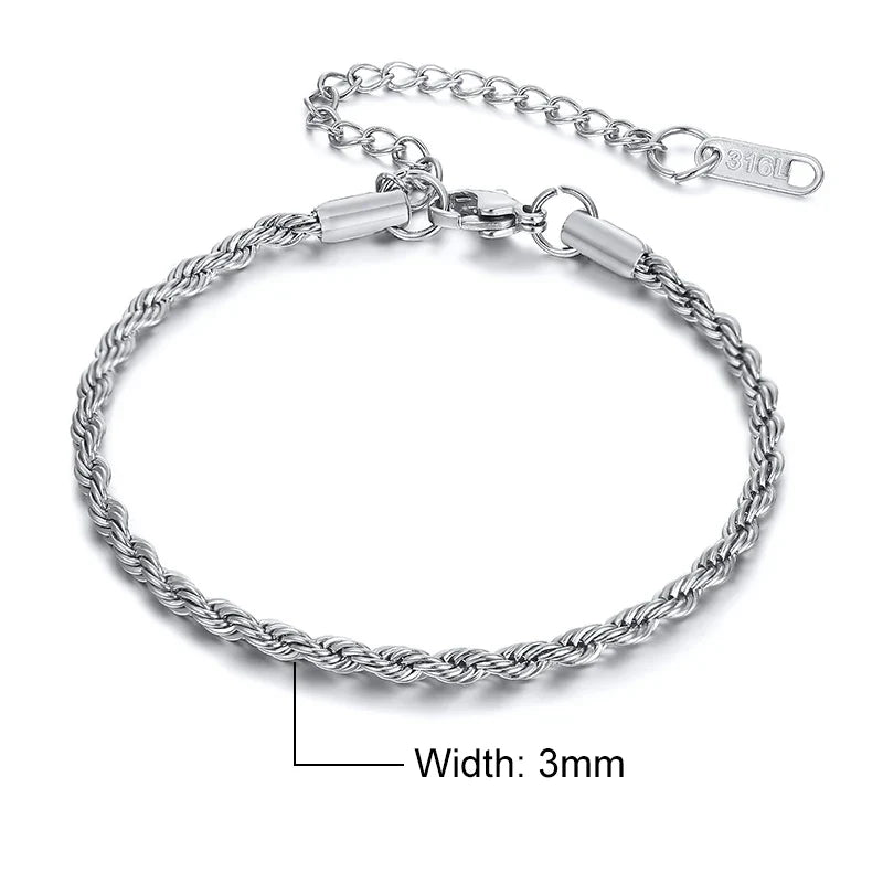 Silver Tone Twisted Cable Chain Bracelet Mens