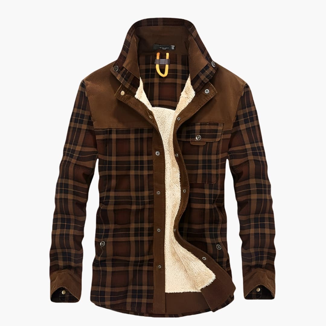 Classic Plaid Coat with Buttons and Side Pockets - Vossary