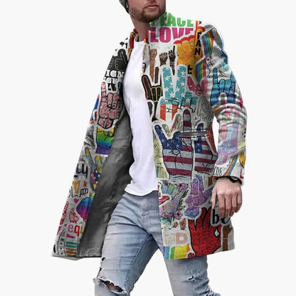 Trendy Mens Overcoat with Print Design - Vossary