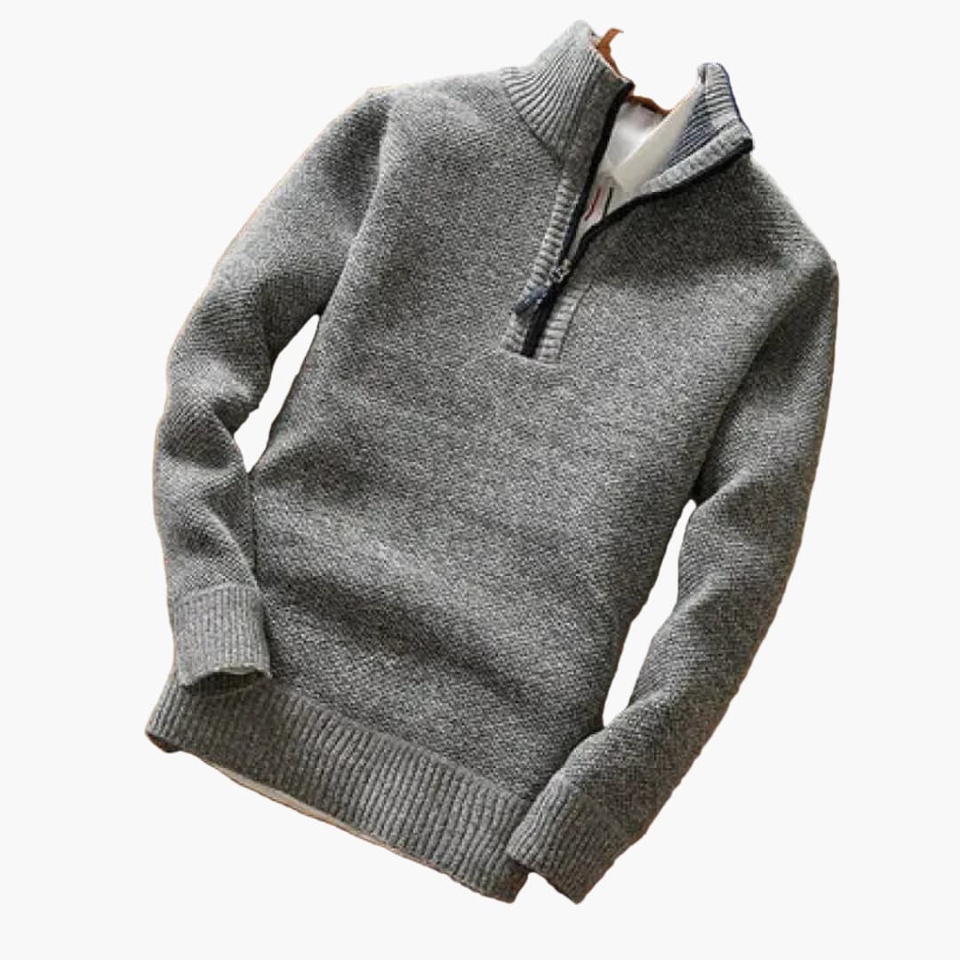 Men's Half Zip Ribbed Crew Neck Sweater