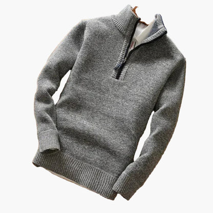 Men's Half Zip Ribbed Crew Neck Sweater