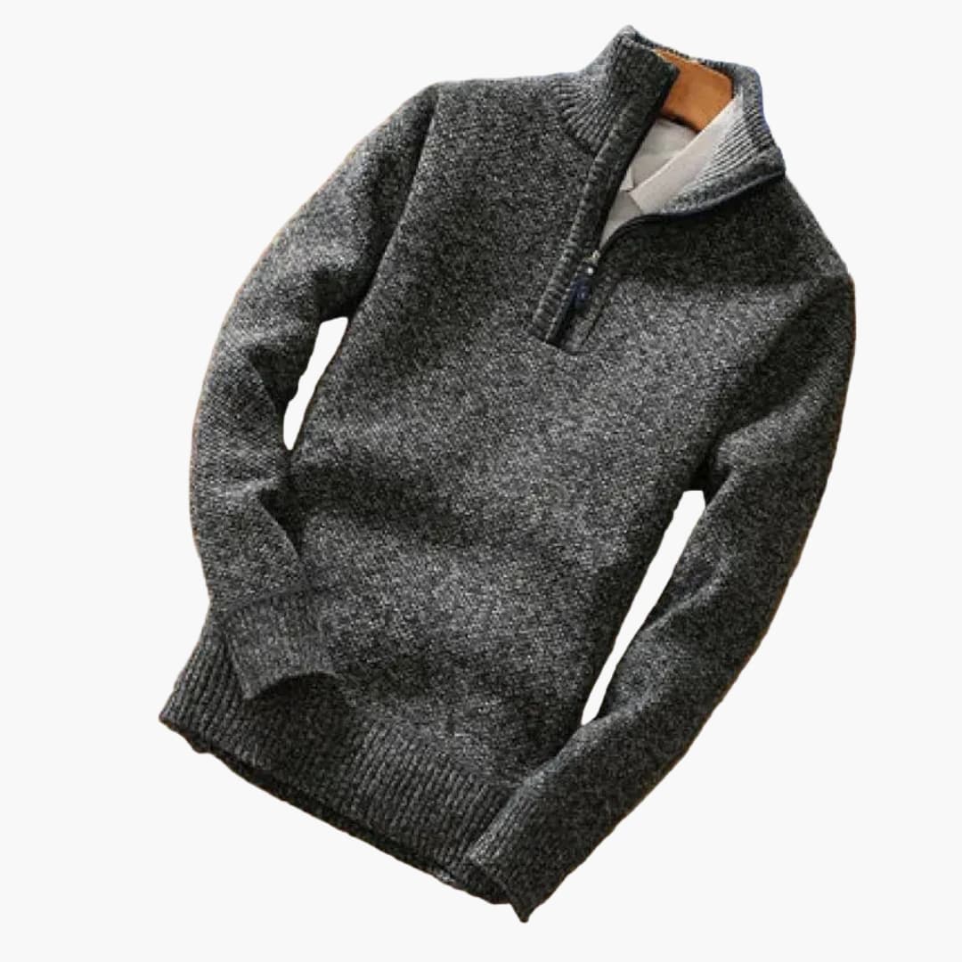 Men's Half Zip Ribbed Crew Neck Sweater