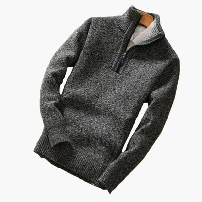 Men's Half Zip Ribbed Crew Neck Sweater