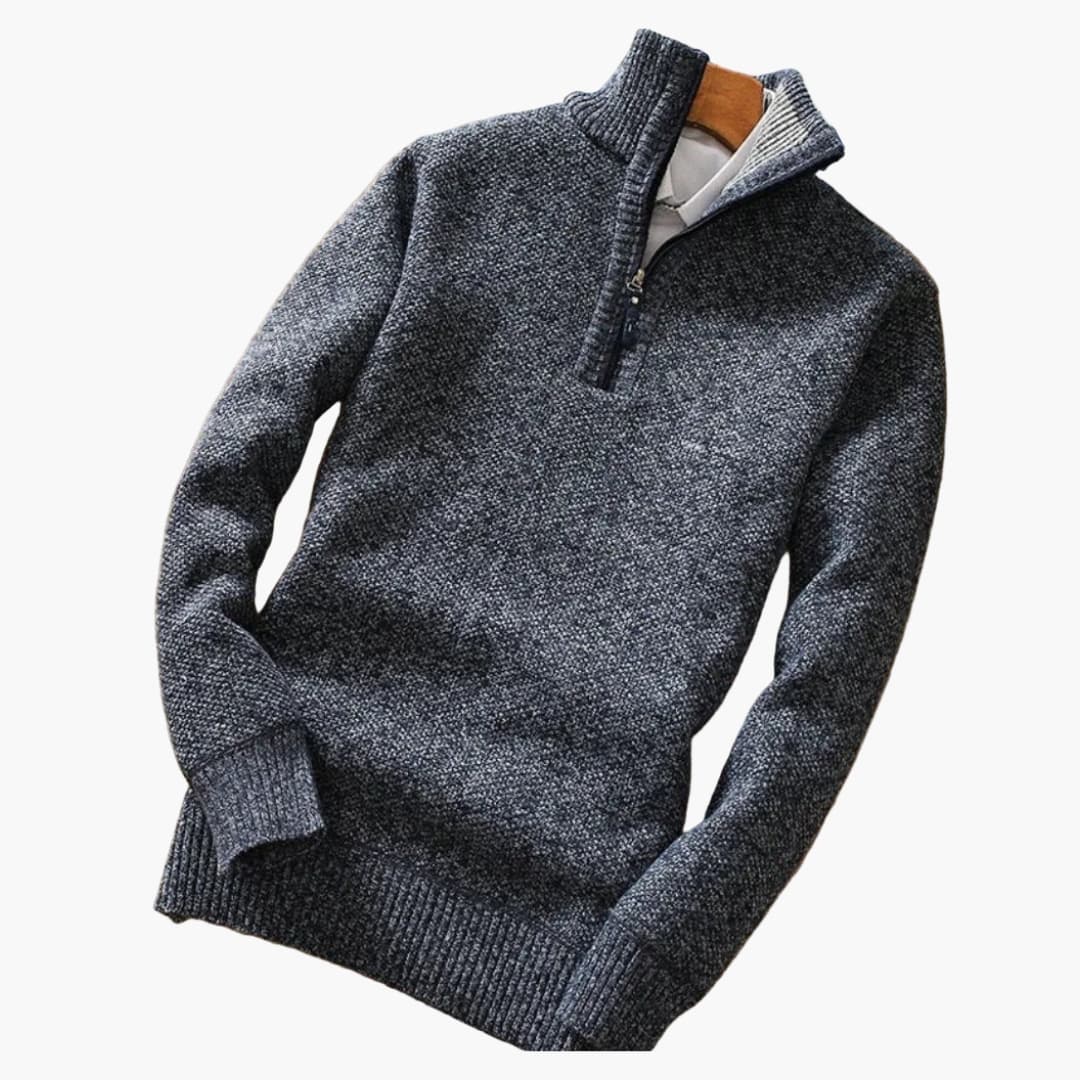 Men's Half Zip Ribbed Crew Neck Sweater - Vossary