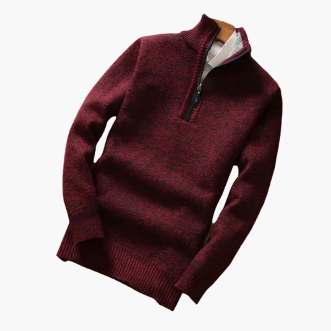 Men's Half Zip Ribbed Crew Neck Sweater