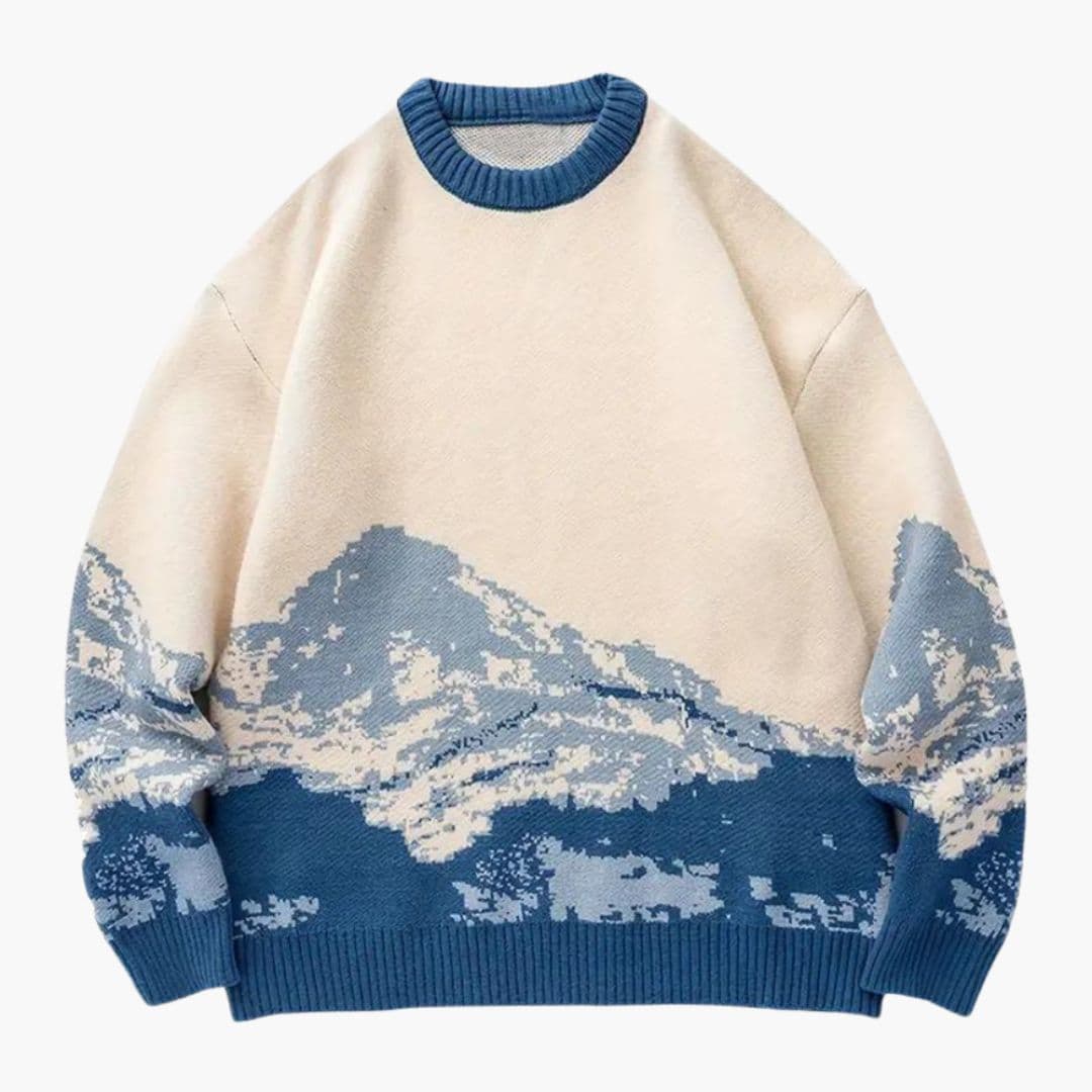 Casual Crew Neck Mountain Print Sweater - Vossary