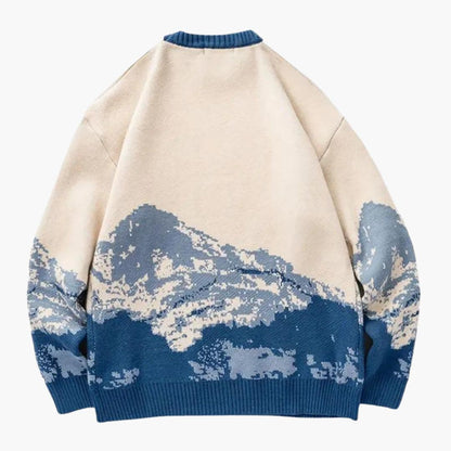 Casual Crew Neck Mountain Print Sweater