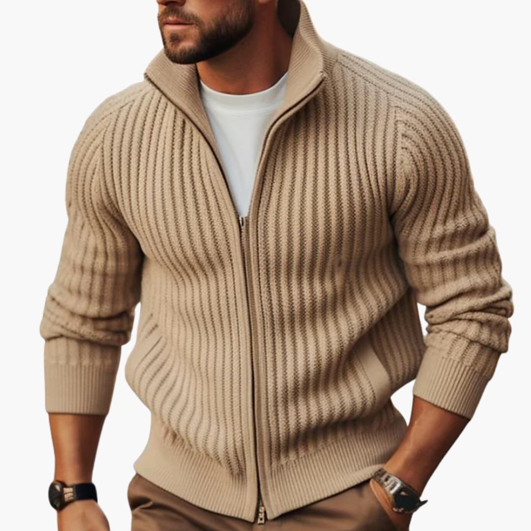 Men's Textured Zip Up Sweater - Vossary