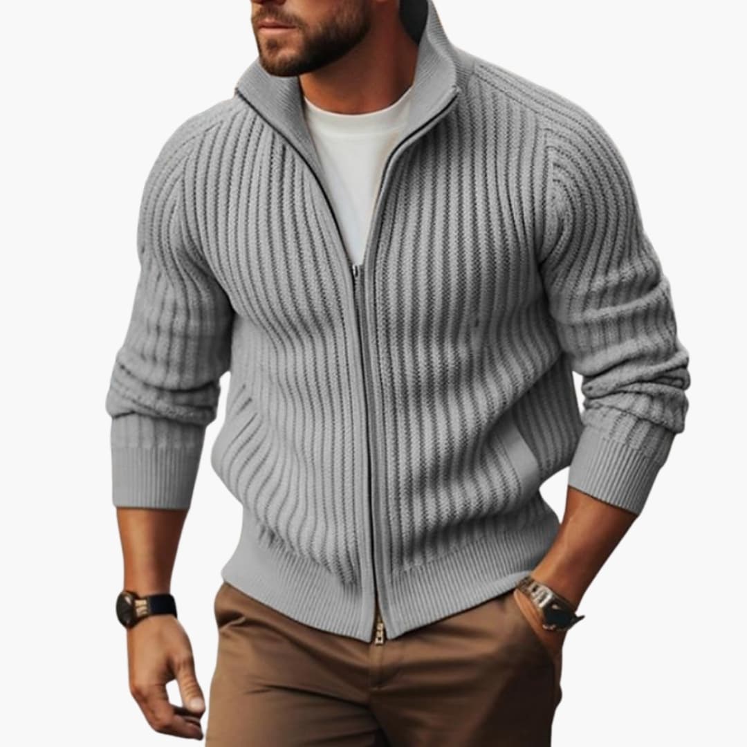 Men's Textured Zip Up Sweater