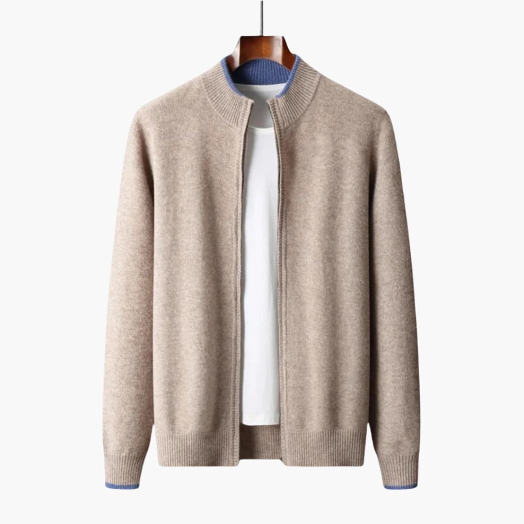 Men's Cozy Zip Cardigan with Ribbed Details