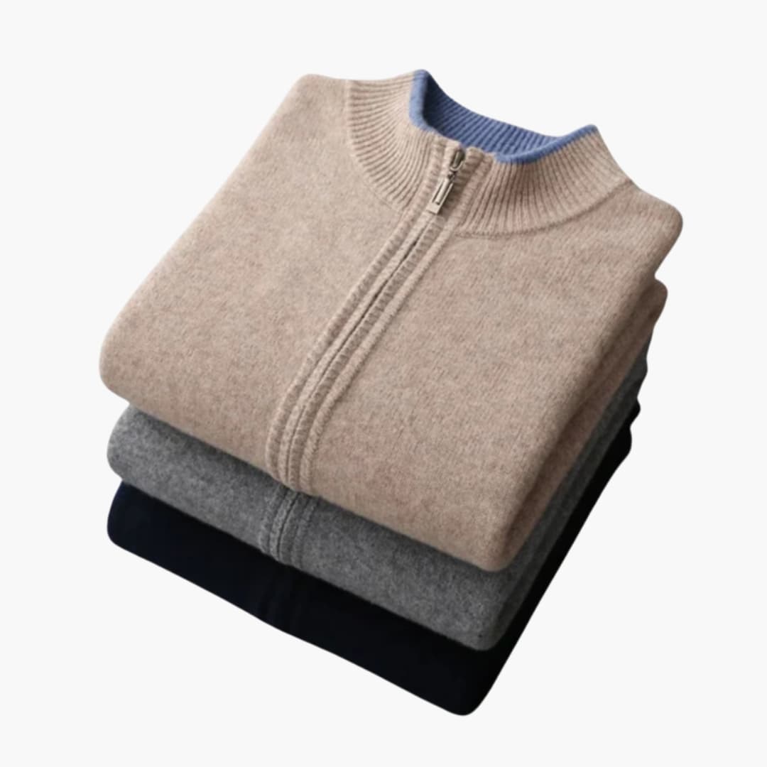 Men's Cozy Zip Cardigan with Ribbed Details
