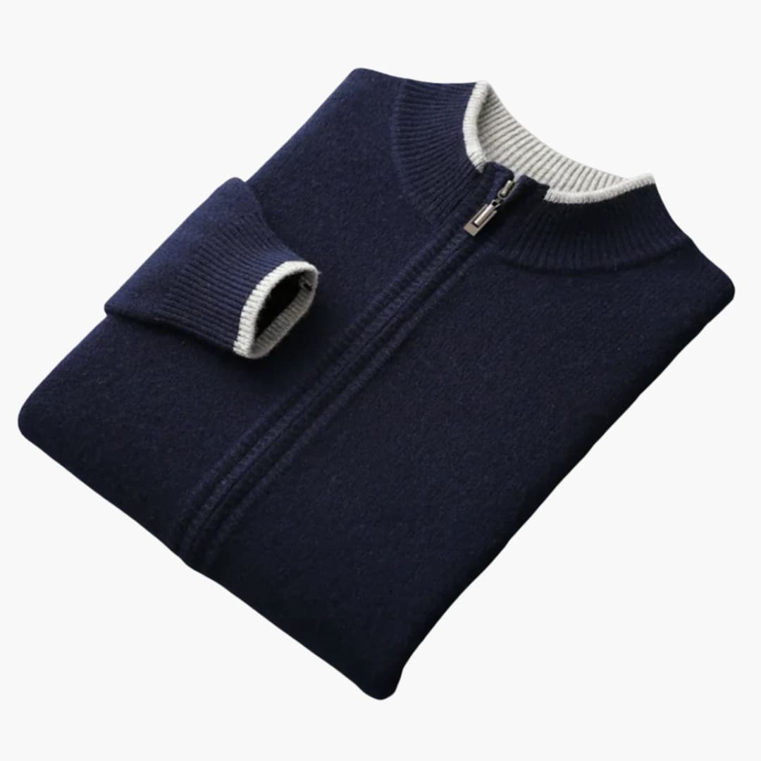Men's Cozy Zip Cardigan with Ribbed Details