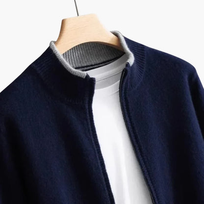 Men's Cozy Zip Cardigan with Ribbed Details