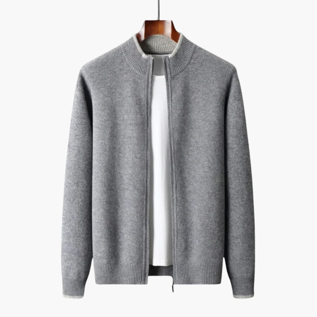 Men's Cozy Zip Cardigan with Ribbed Details