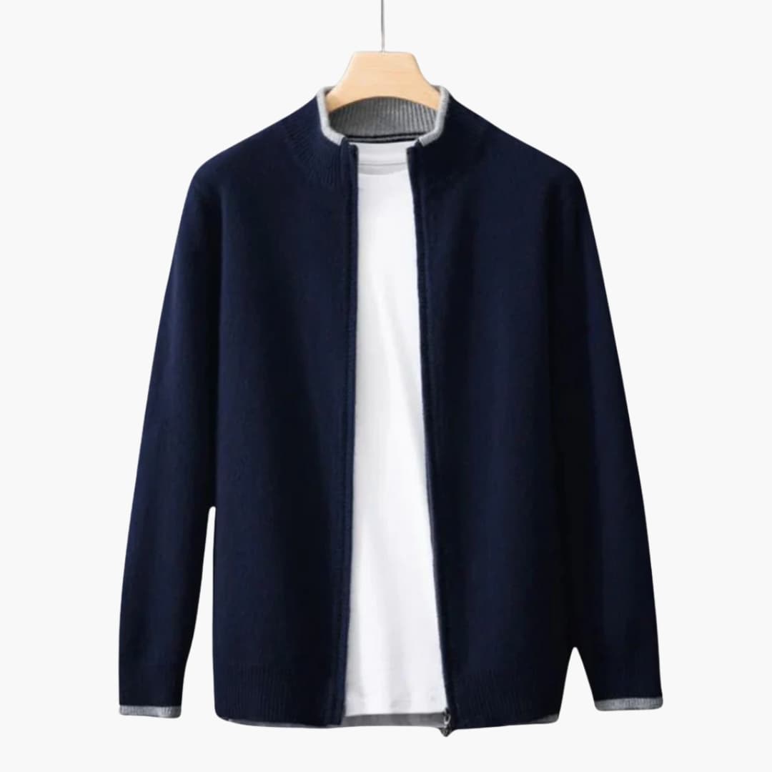 Men's Cozy Zip Cardigan with Ribbed Details