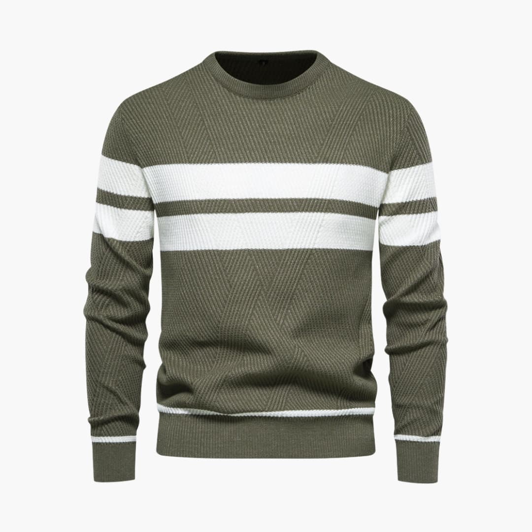 Classic Crew Neck Men's Striped Pullover Sweater - Vossary