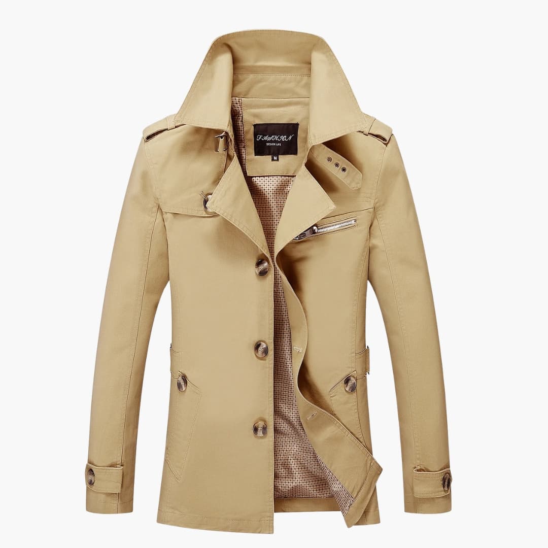 Classic Waterproof Men's Trench Coat with Pockets