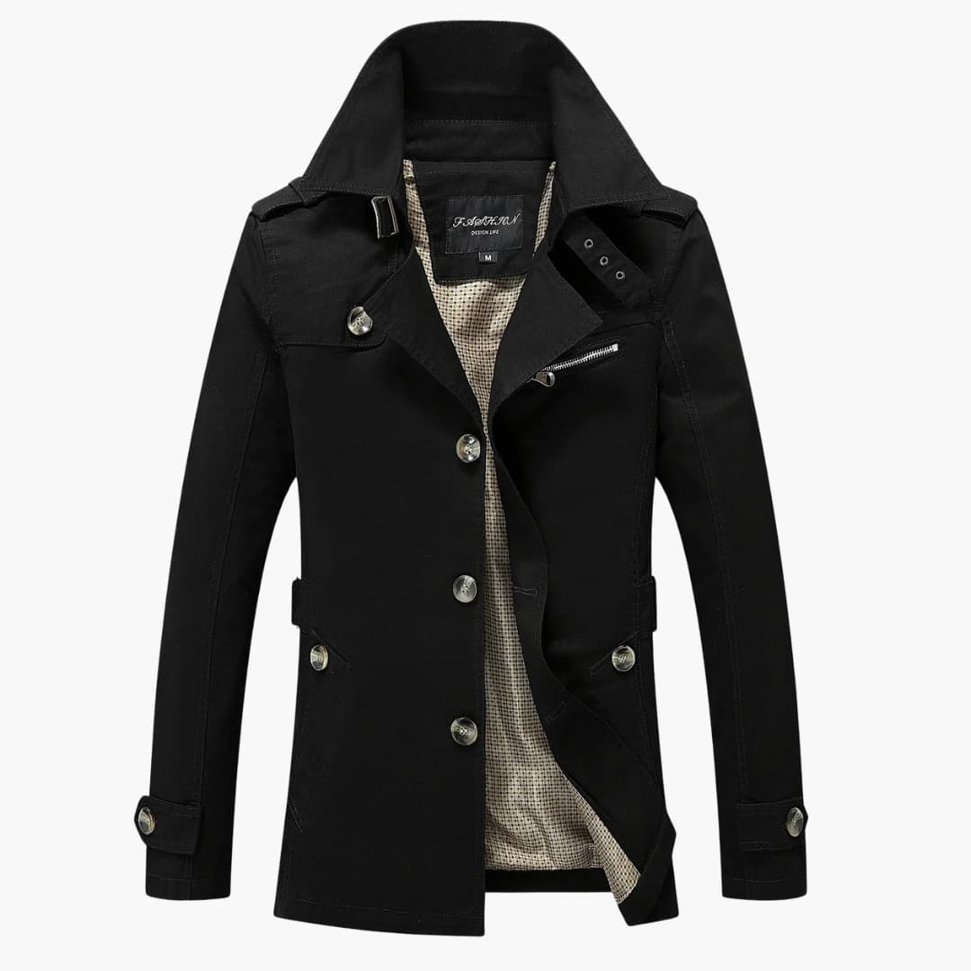 Classic Waterproof Men's Trench Coat with Pockets
