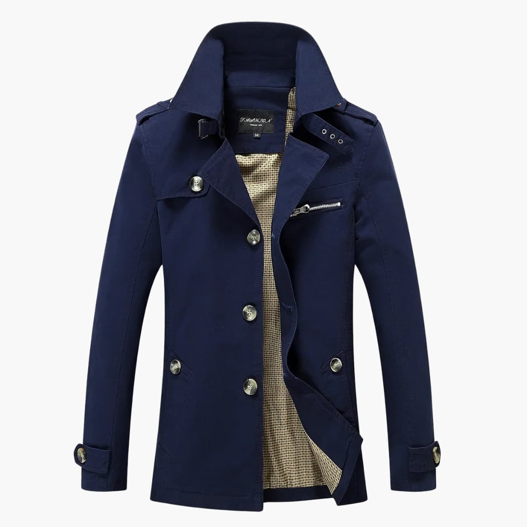 Classic Waterproof Men's Trench Coat with Pockets