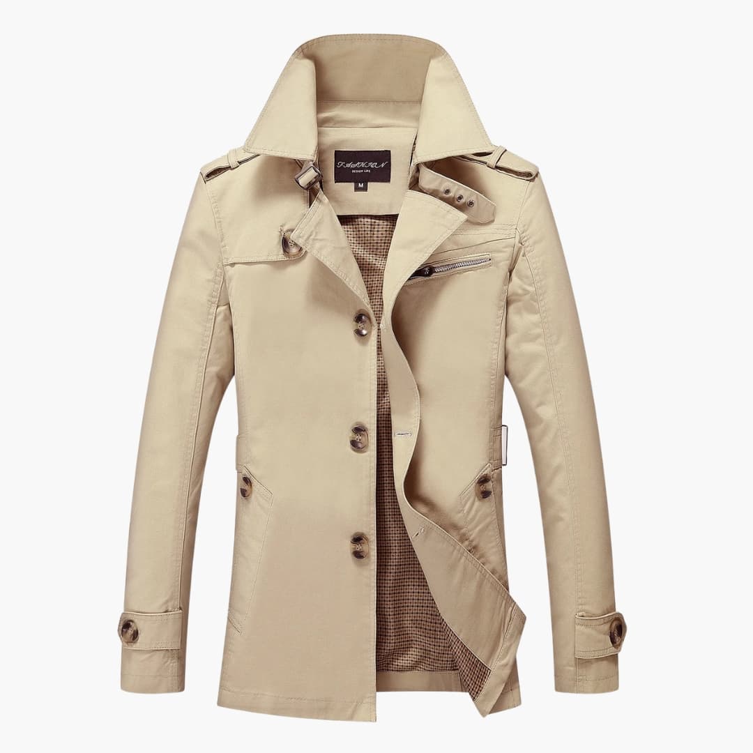 Classic Waterproof Men's Trench Coat with Pockets