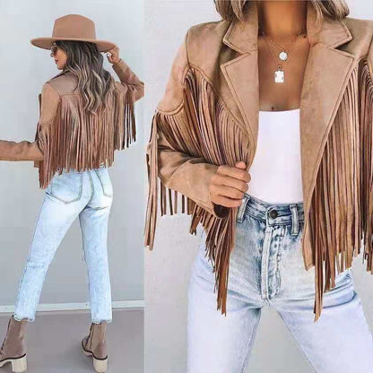 Edgy Faux Leather Biker Jacket with Zip Fastening - Vossary