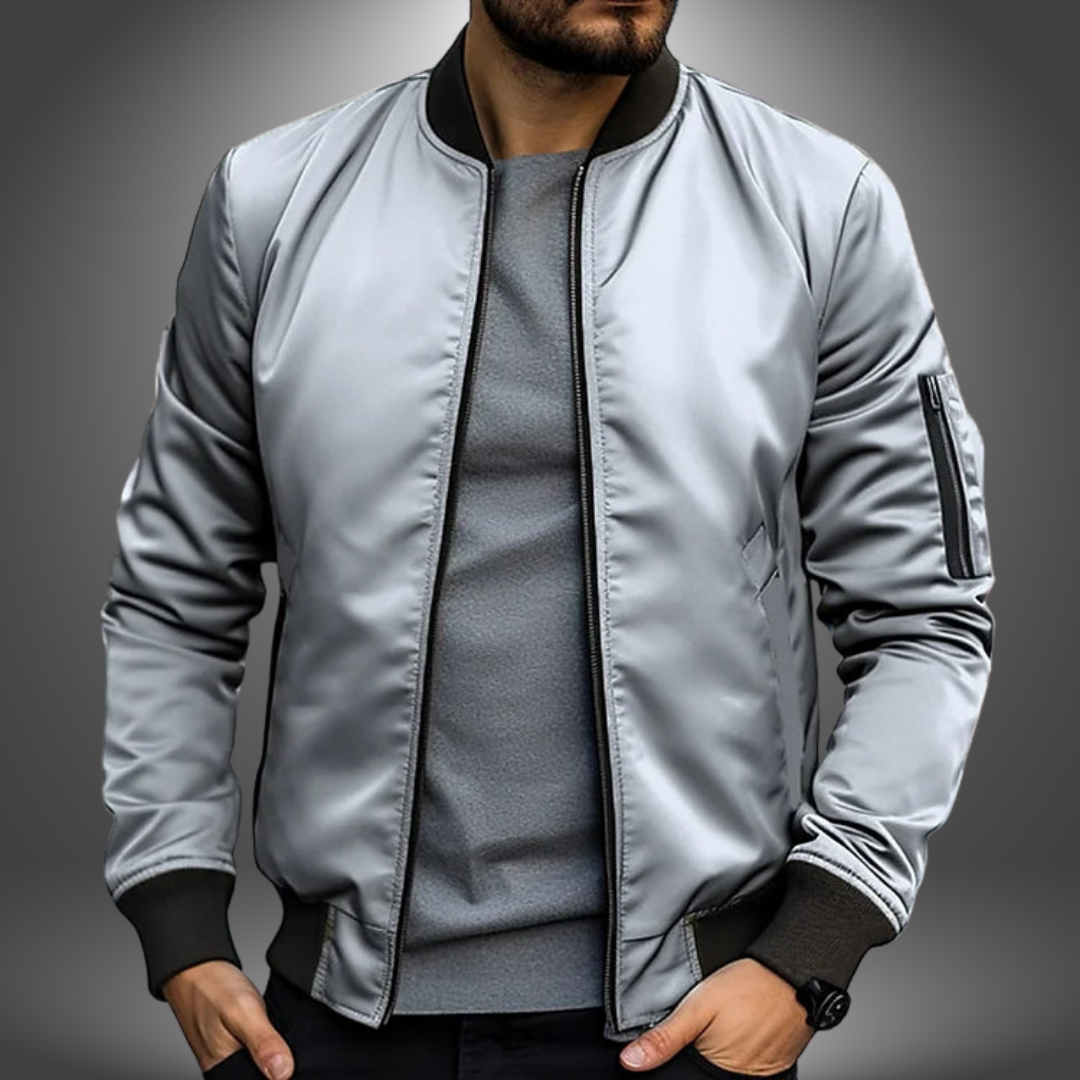 Slim Fit Men's Nylon Bomber Jacket - Zip Up