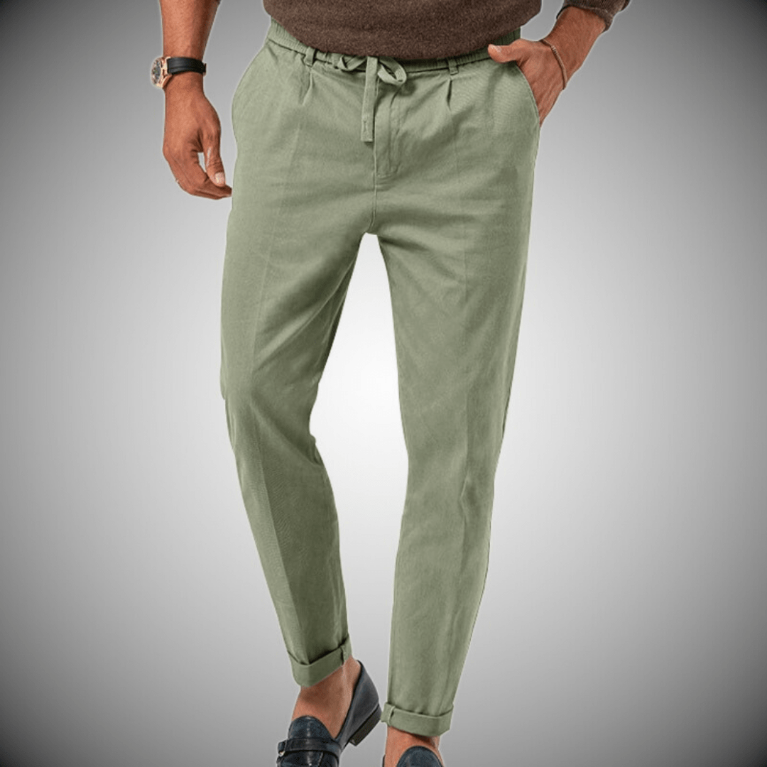 Relaxed Fit Linen Drawstring Cuffed Pants - EasyApparels