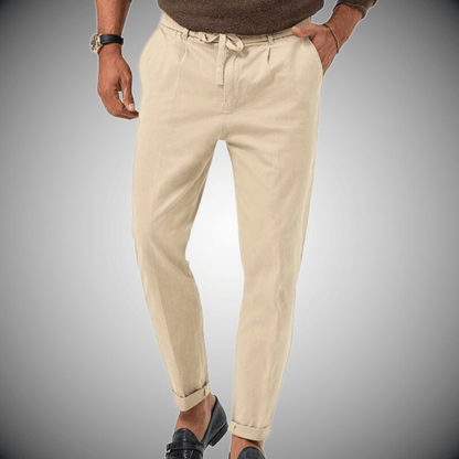 Relaxed Fit Linen Drawstring Cuffed Pants