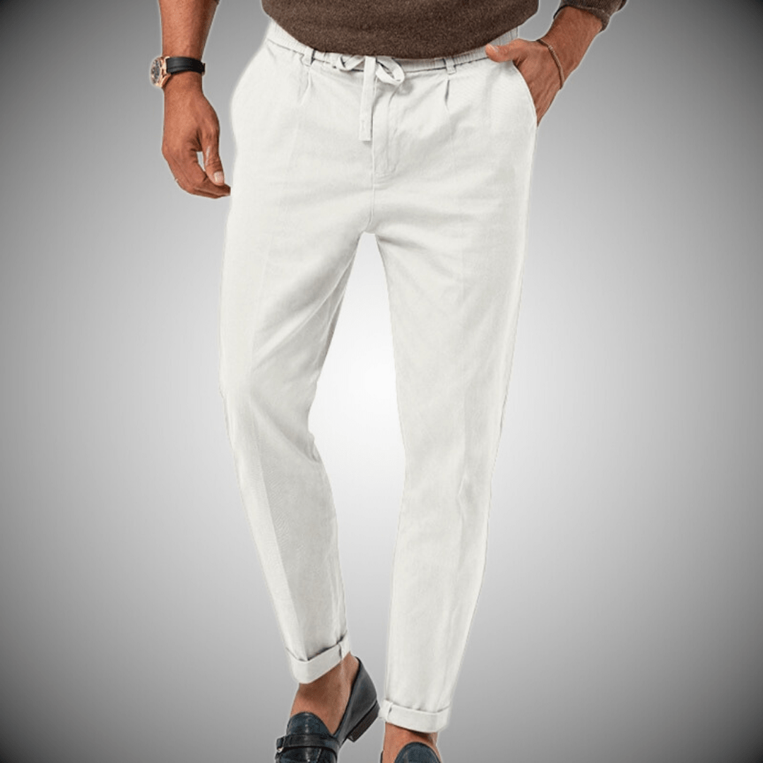Relaxed Fit Linen Drawstring Cuffed Pants