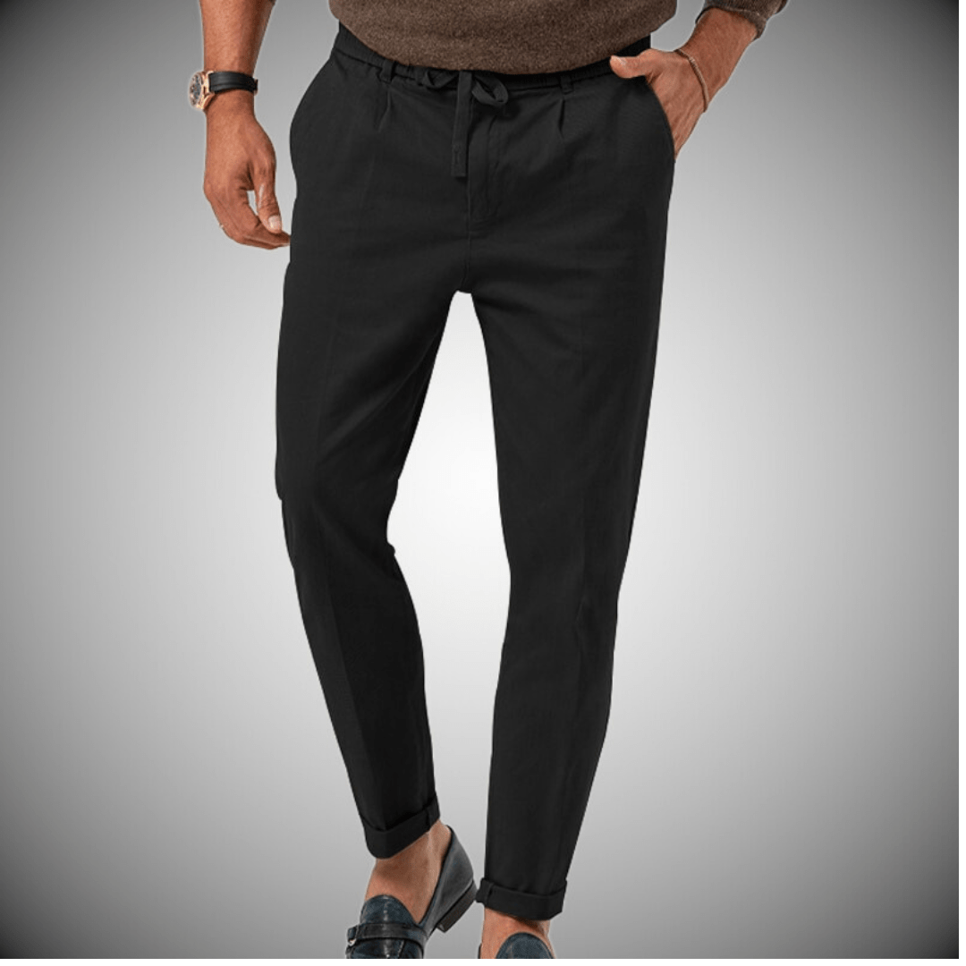 Relaxed Fit Linen Drawstring Cuffed Pants