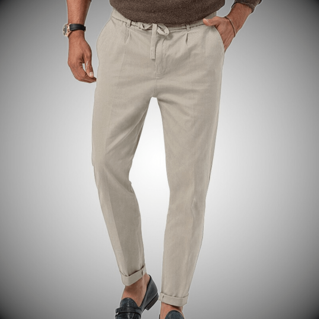 Relaxed Fit Linen Drawstring Cuffed Pants