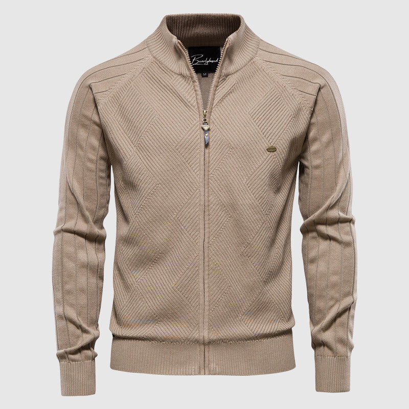 Men's Knit Crew Neck Zip Sweater - Vossary