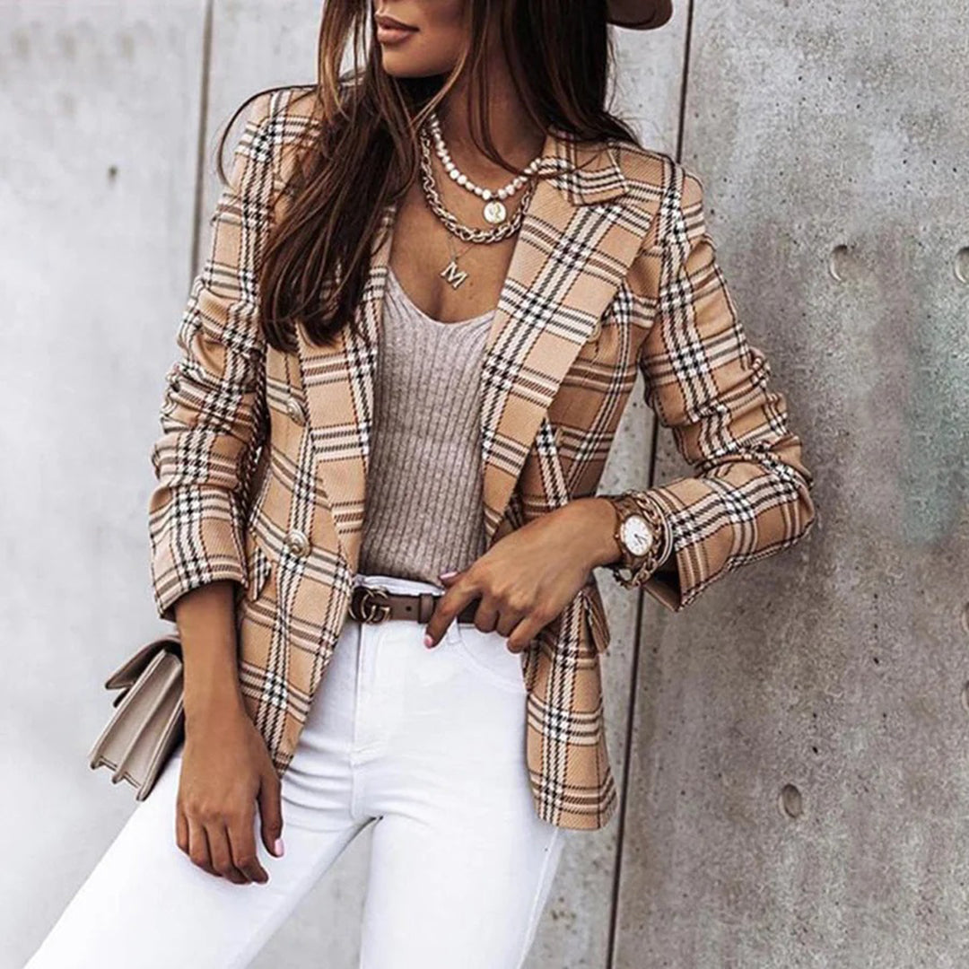 Stylish Checked Double Breasted Women's Blazer