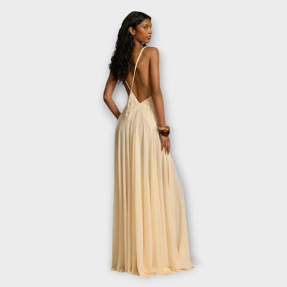 Elegant Long Dress with Low V-Neck for Women
