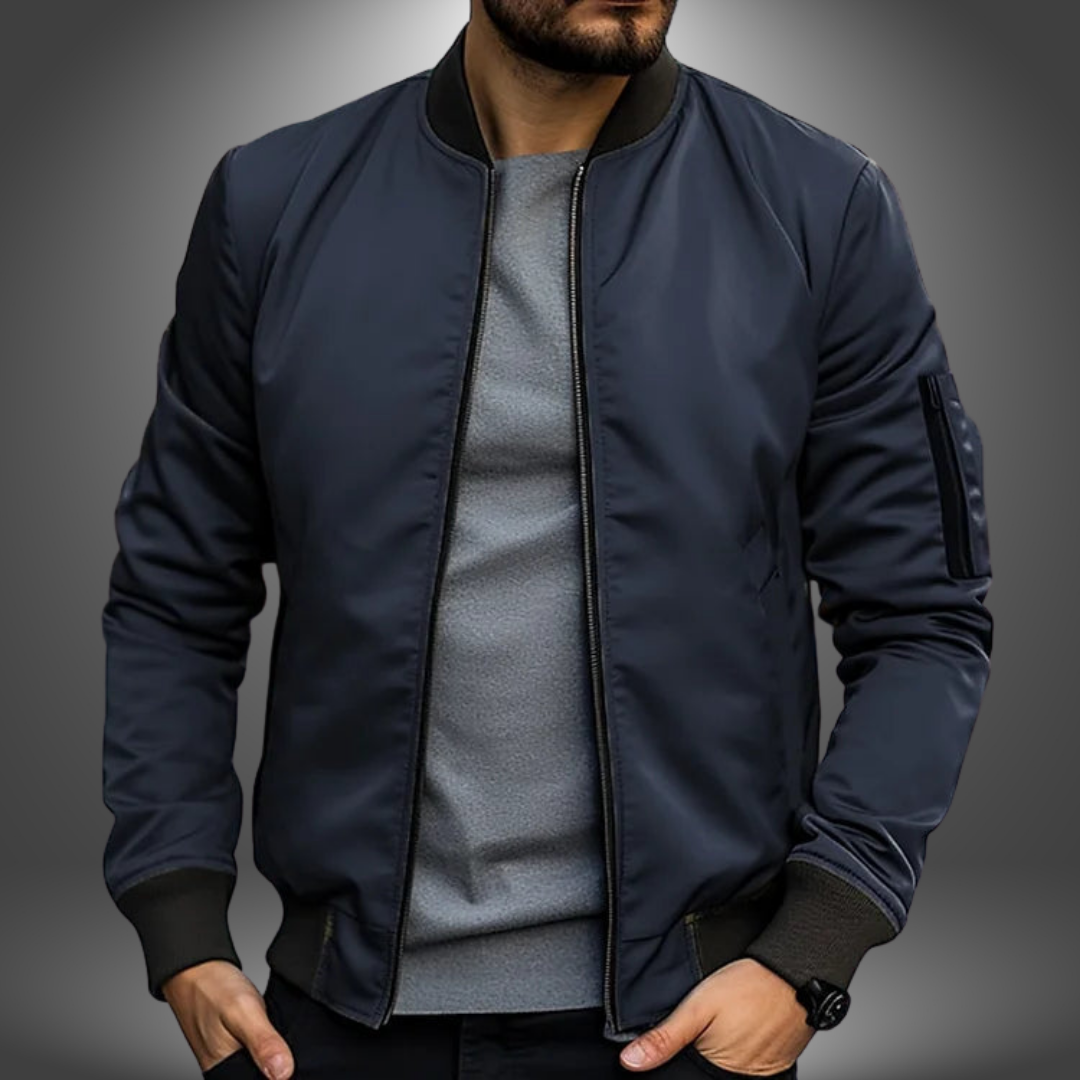 Slim Fit Men's Nylon Bomber Jacket - Zip Up - Luxicro