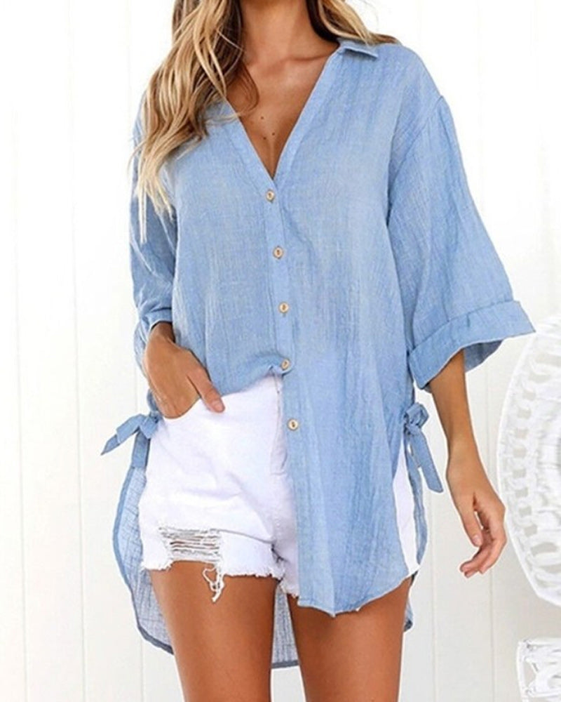 Comfy V-Neck Cotton Women's Casual Top - Luxicro