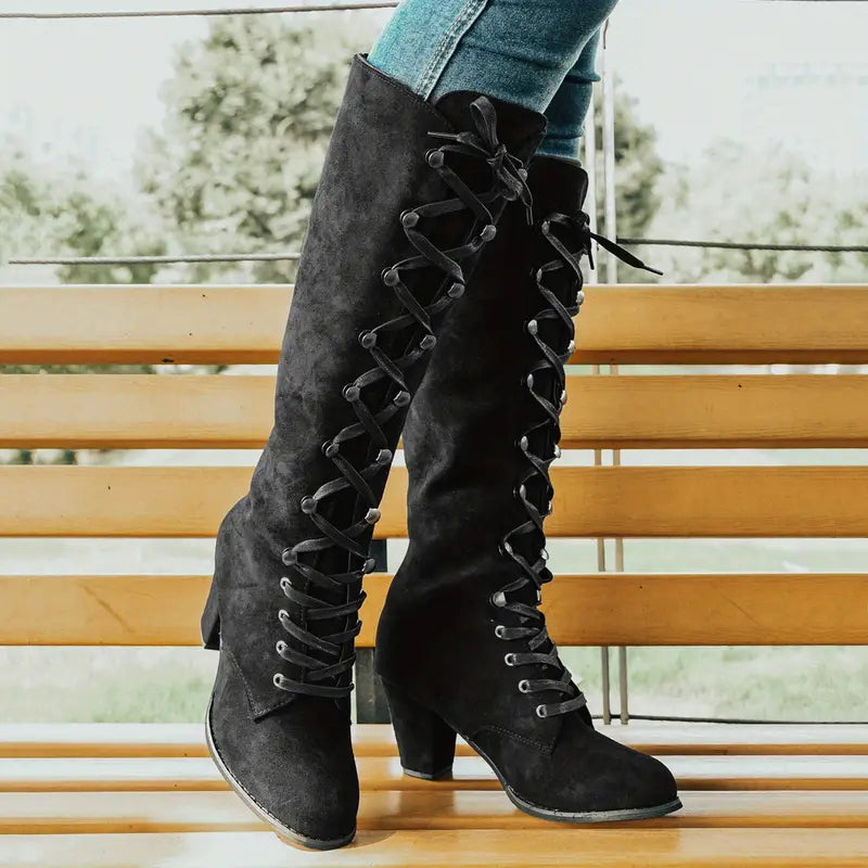 Chic High Heel Lace-Up Ankle Boots