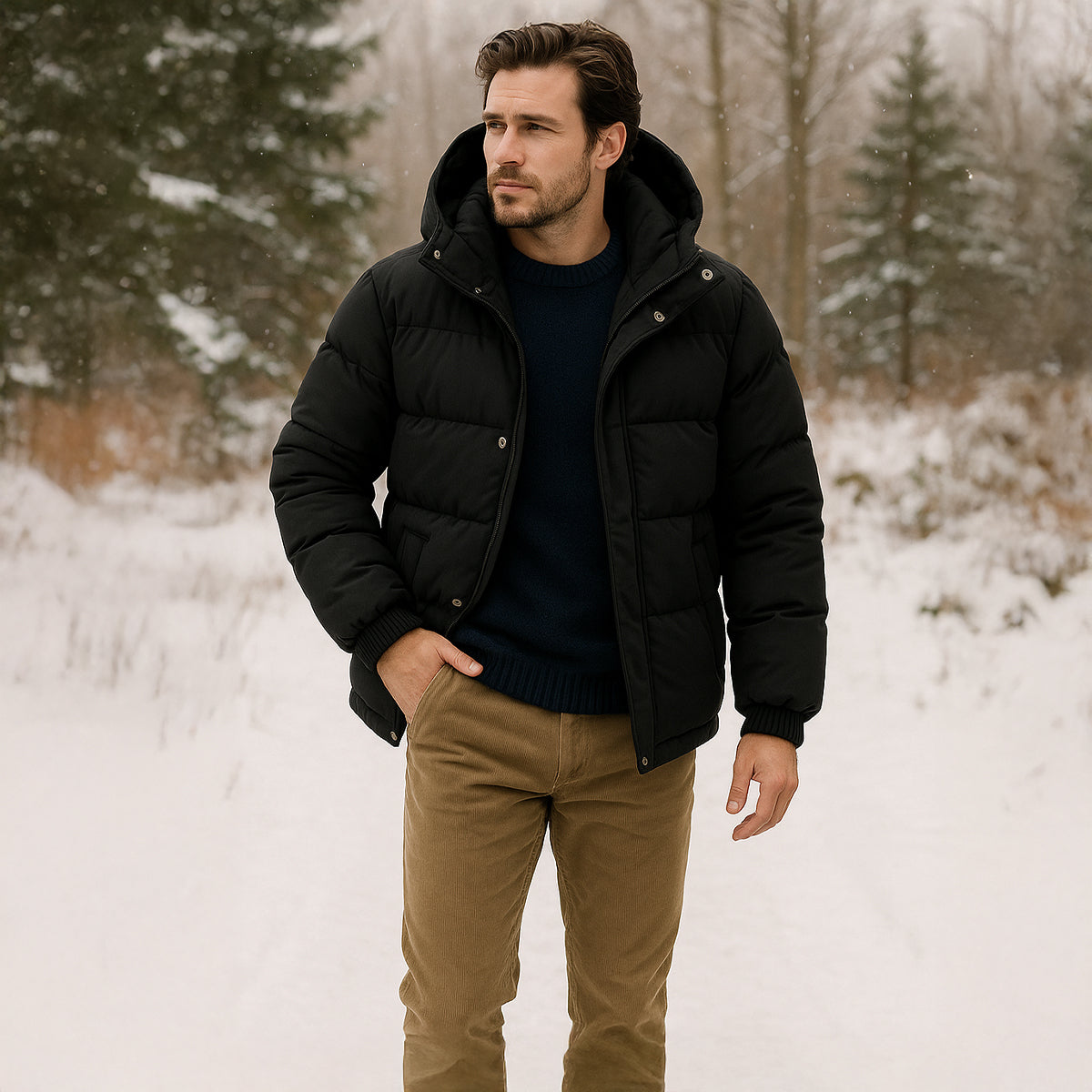 Warm Waterproof Men's Down Hooded Parka Jacket