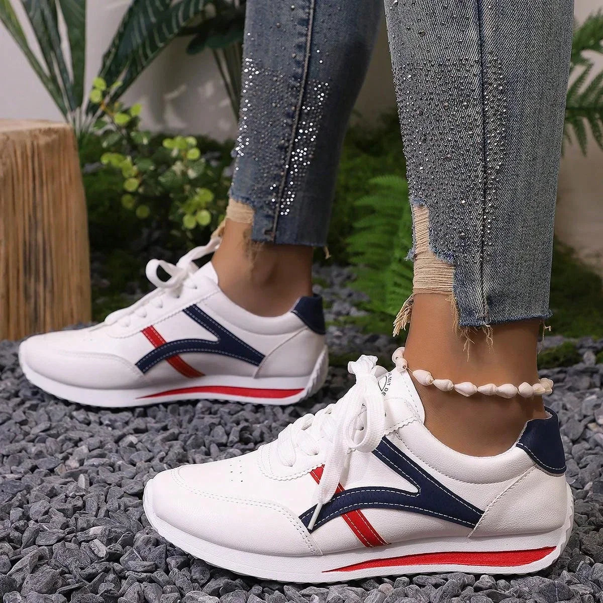 Comfy White Stripe Women's Sneakers - EasyApparels